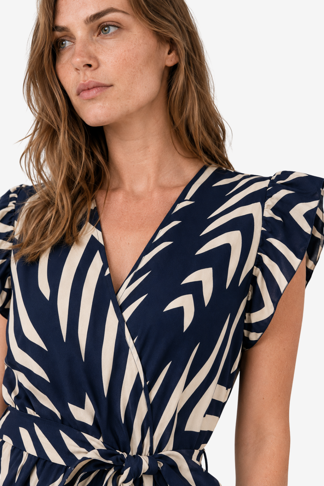 VALERIQUE | Robe Portefeuille Courte à Motif pour Femme – Manches Volantées