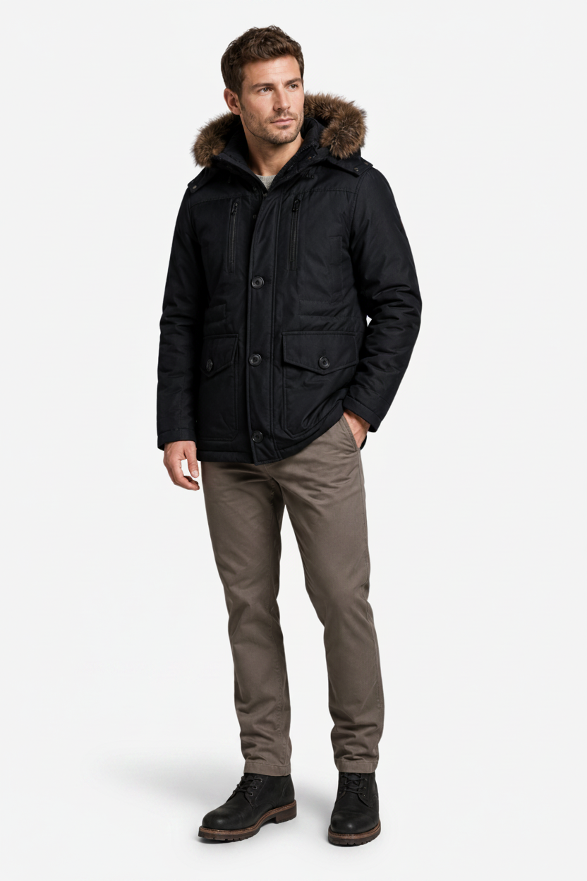 VALERIQUE | Veste d'Hiver à Capuche pour Homme – Bordure en Fausse Fourrure et Conception Isolante pour l'Extérieur