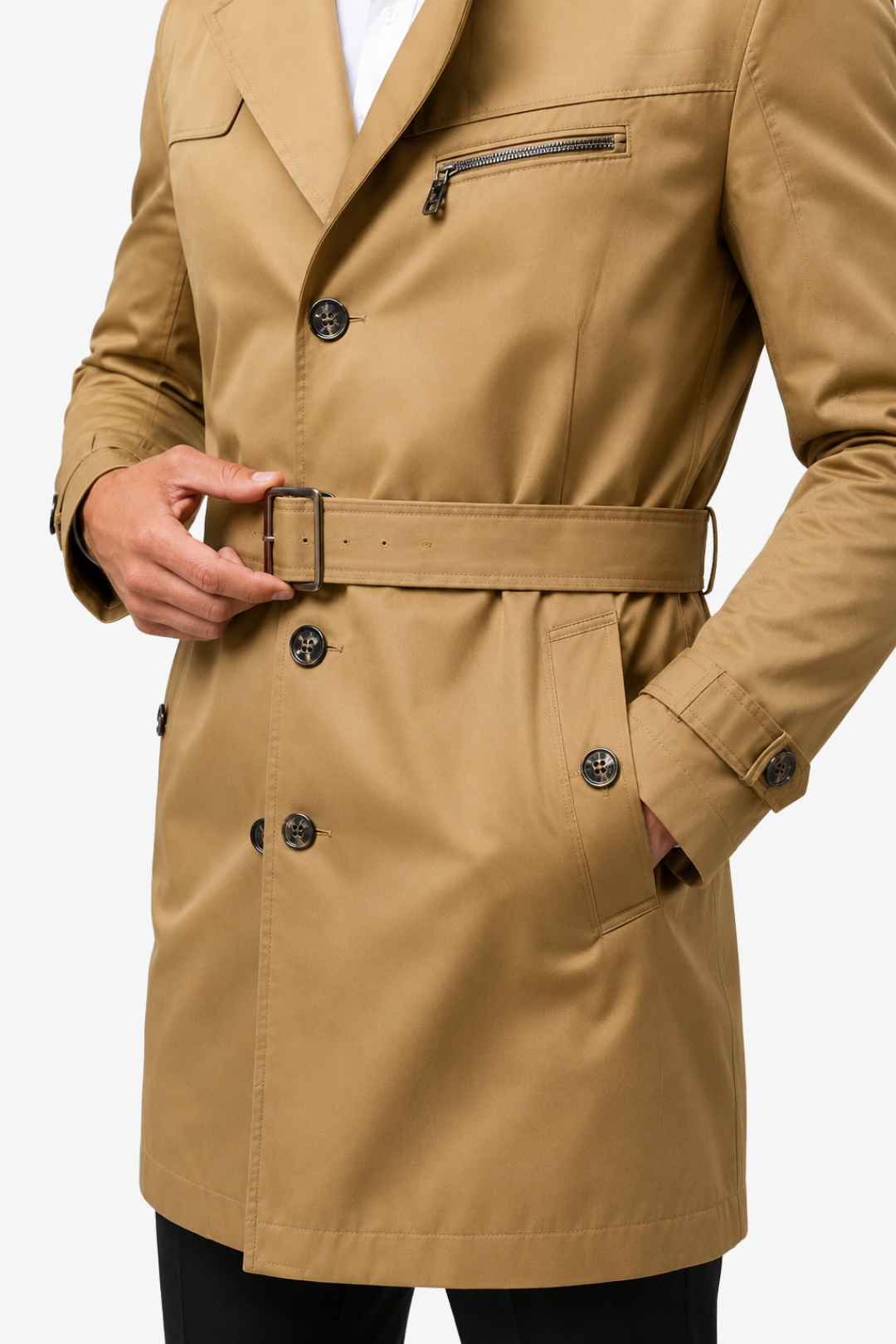 VALERIQUE | Trench-coat pour homme à ceinture – Col à revers et fermeture boutonnée