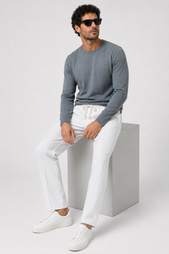 VALERIQUE | Homme Pantalon Décontracté en Mousseline - Taille Élastiquée avec Cordon de Serrage, Poches Latérales
