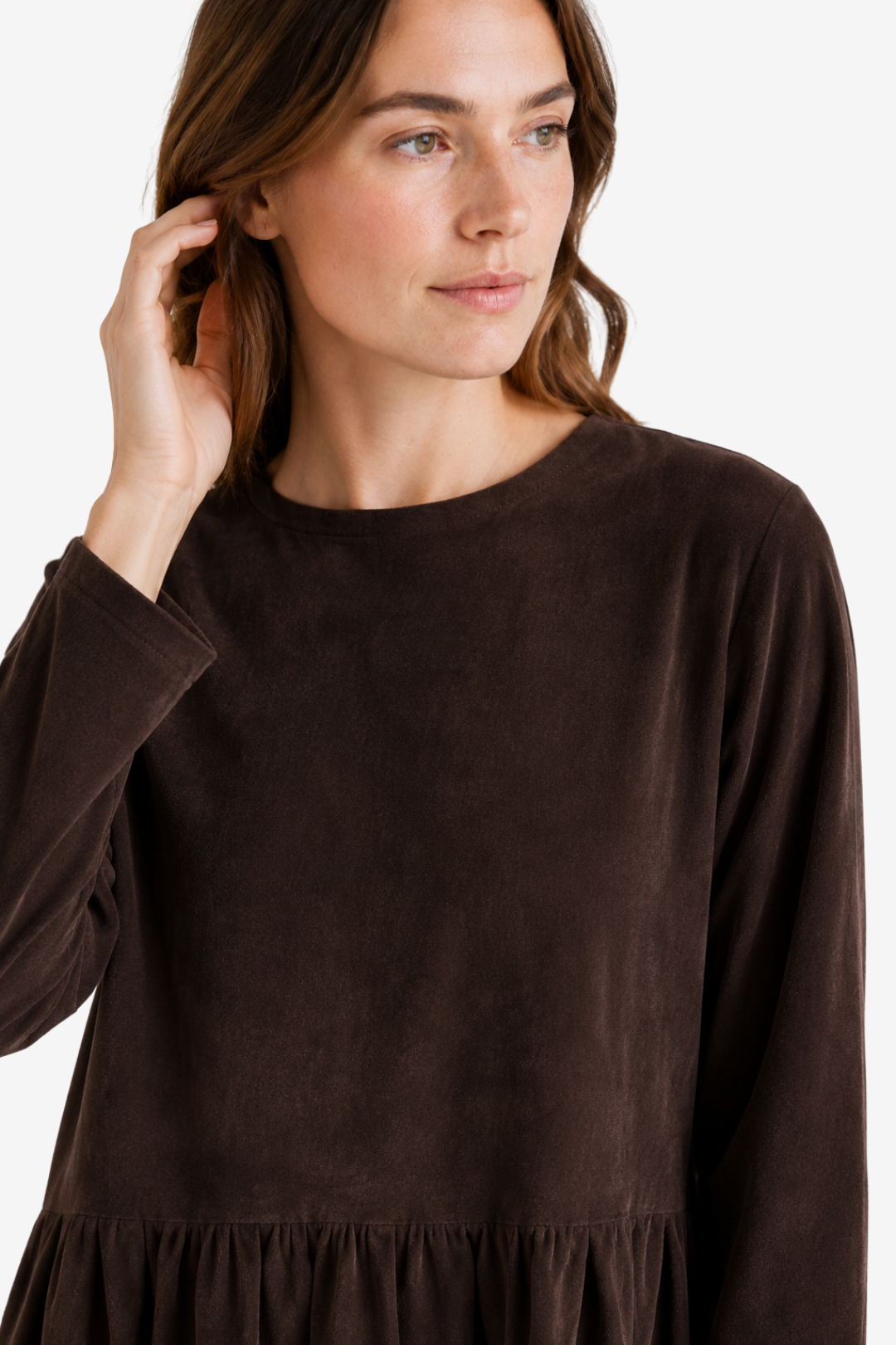 VALERIQUE | Robe Midi Plissée pour Femme – Col Rond Coupe Décontractée Manches Longues
