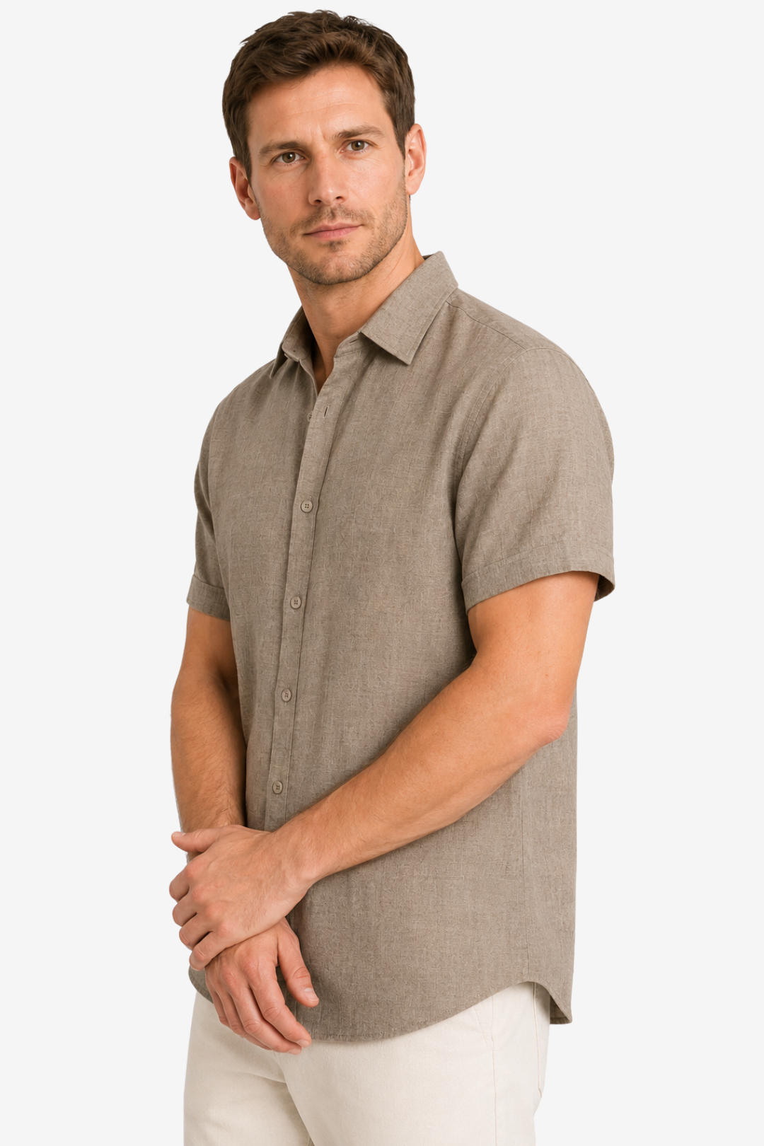 VALERIQUE | Homme Chemise en lin coupe ajustée manches courtes style décontracté