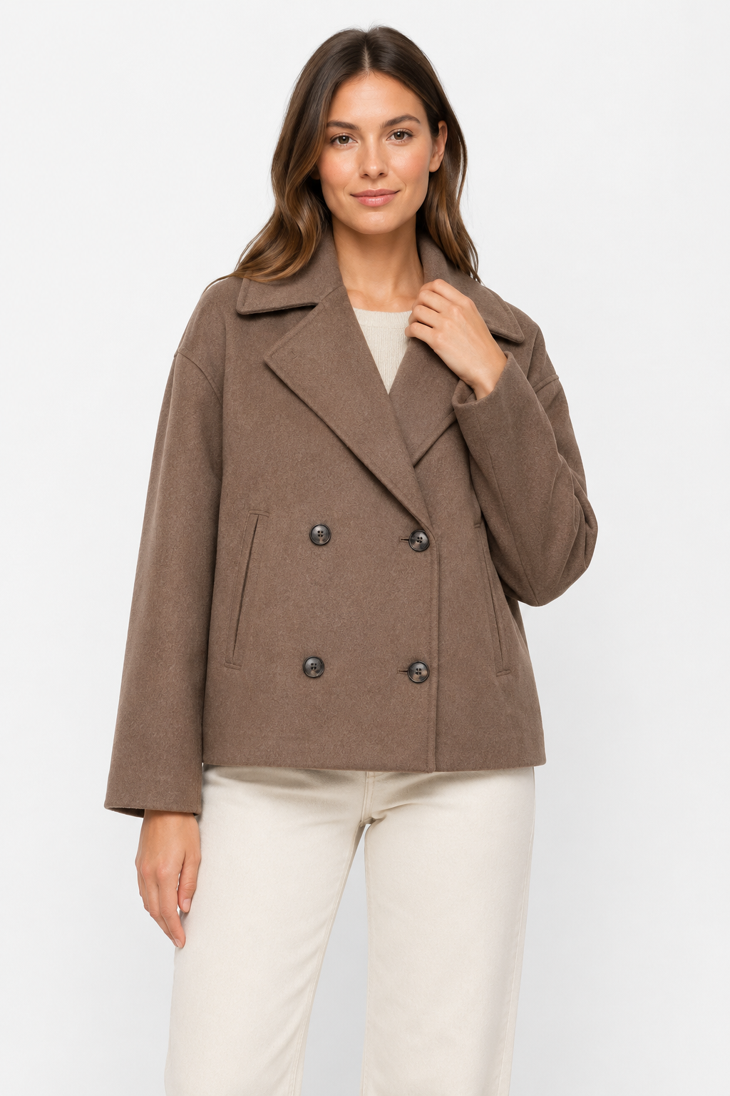 VALERIQUE | Manteau Court Double Boutonnage pour Femme - Beige, Marron et Noir