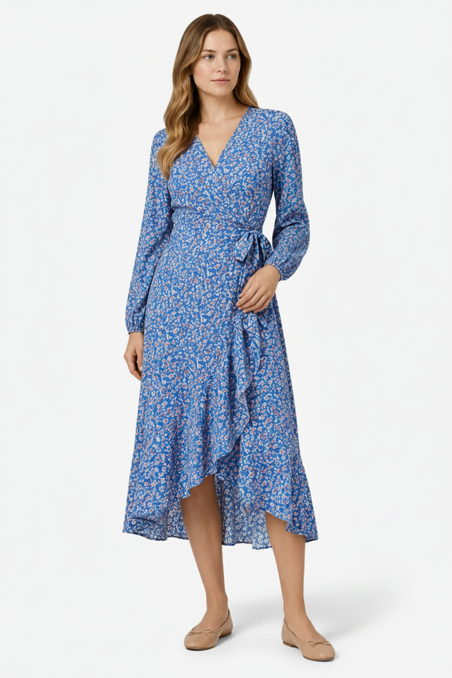 VALERIQUE | Femme Robe Formelle Cache-Cœur en, Manches Longues Bouffantes, Col en V Profond