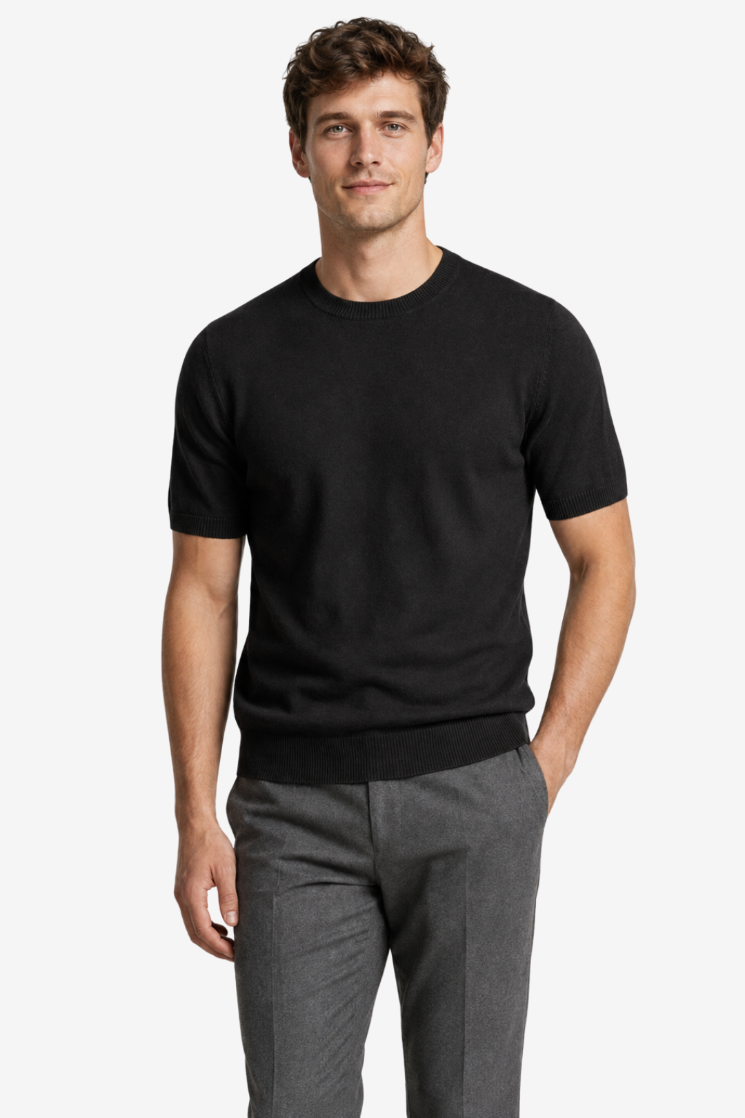 VALERIQUE | Homme T-shirt maille fine coupe ajustée col rond style minimaliste