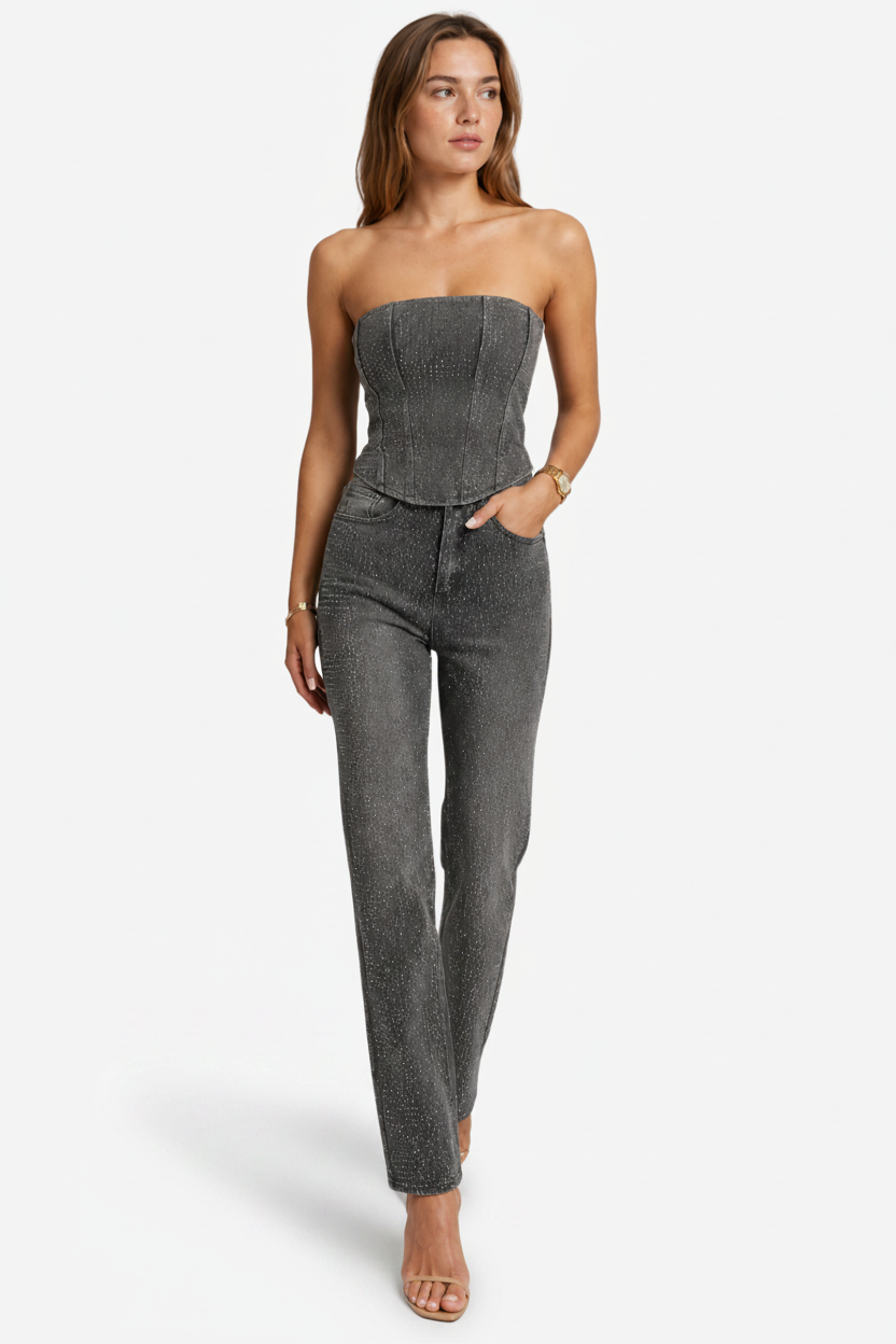 VALERIQUE | Ensemble Bustier et Pantalon en Coton Léger pour Femme – Coupe Ajustée