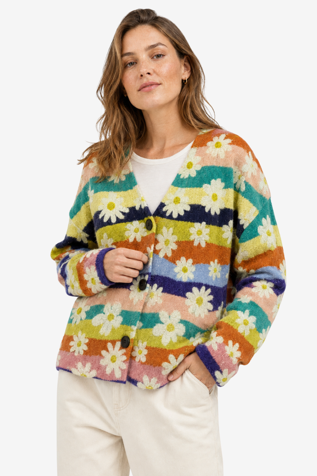 VALERIQUE | Cardigan Fleuri pour Femme – Col en V Fermeture Boutonnée Design Décontracté