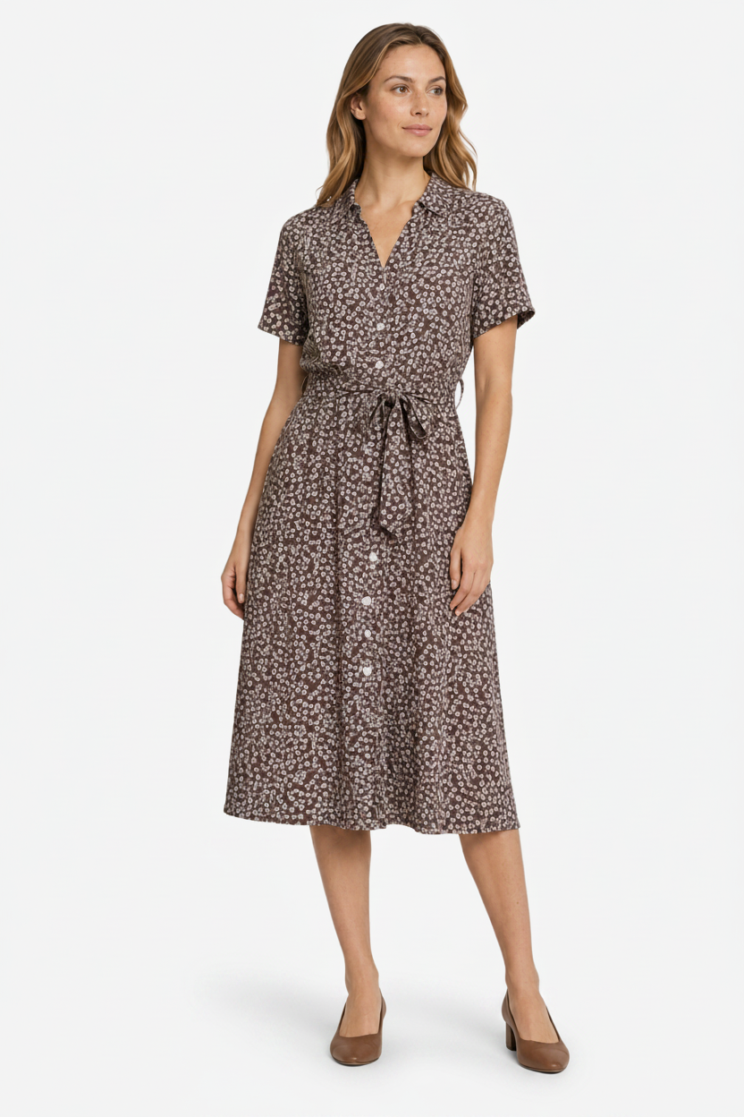 VALERIQUE | Femme Robe midi imprimé floral coupe évasée manches courtes style décontracté