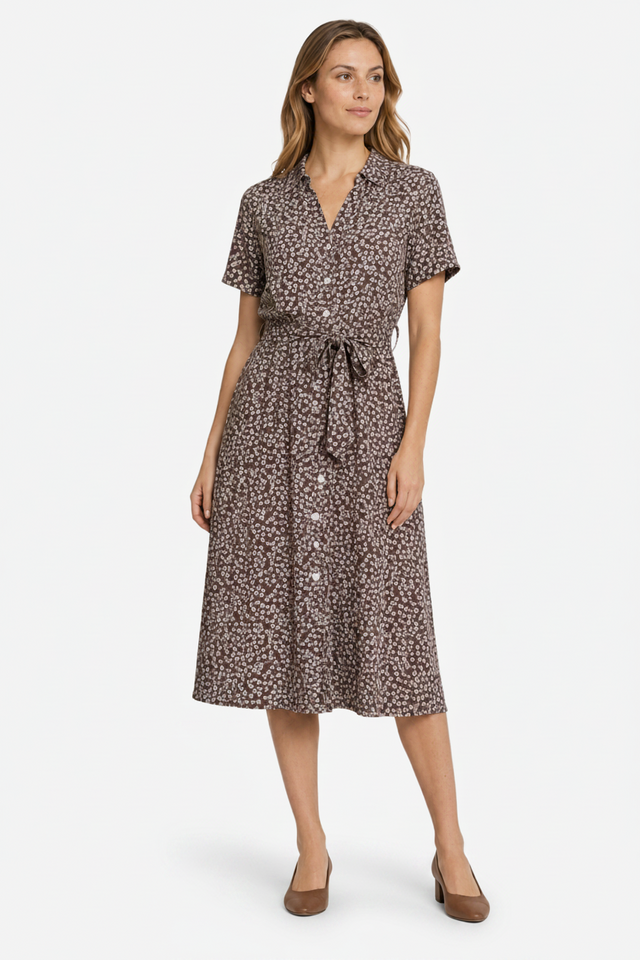 VALERIQUE | Femme Robe midi imprimé floral coupe évasée manches courtes style décontracté