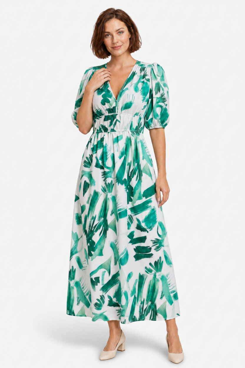 VALERIQUE | Robe à Col V en Coton Léger pour Femme – Taille Marquée