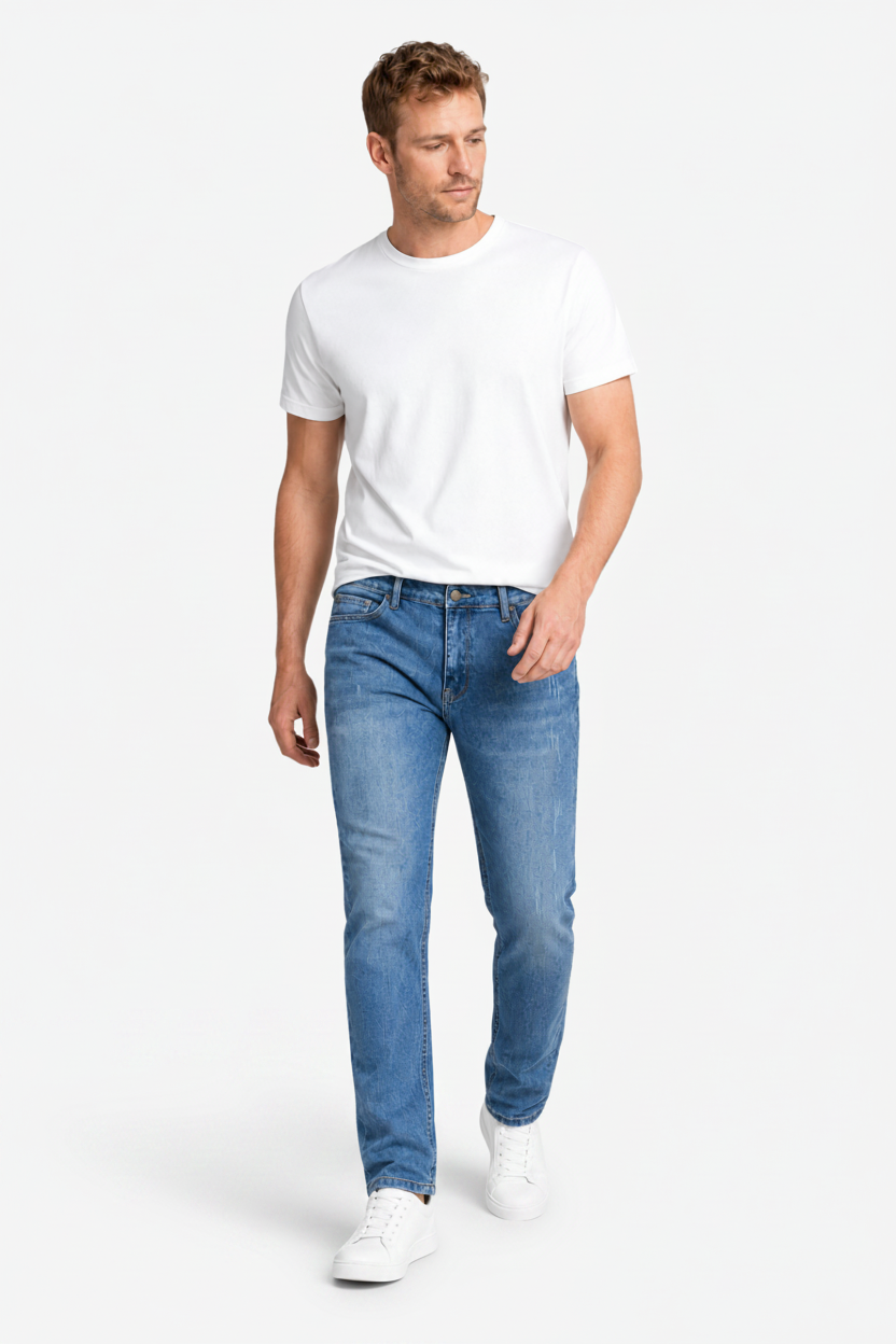 VALERIQUE | Jean Droit Taille Haute en Denim Bleu Clair pour homme – Coupe Classique