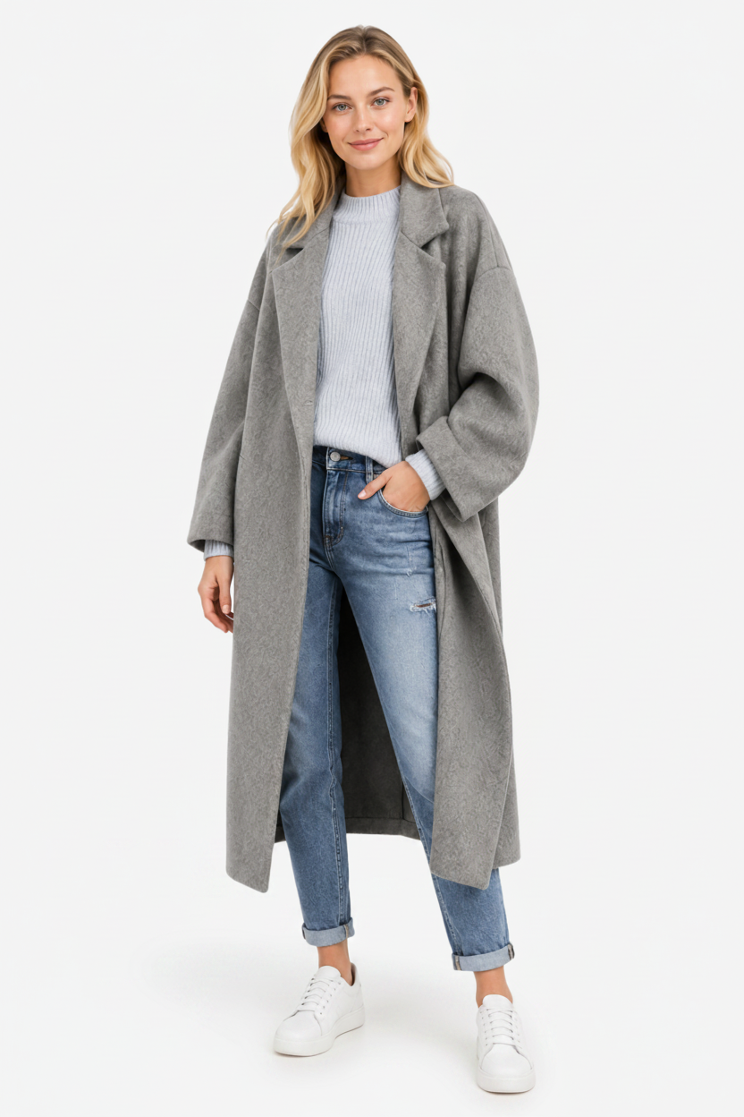 VALERIQUE | Manteau Long pour Femme – Devant Ouvert Coupe Oversize Décontractée