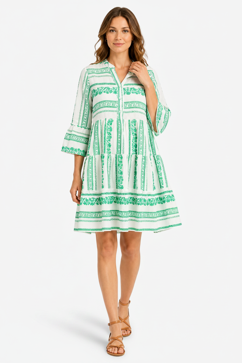 VALERIQUE | Robe Midi Ample pour Femme – Col V et Boutonnée