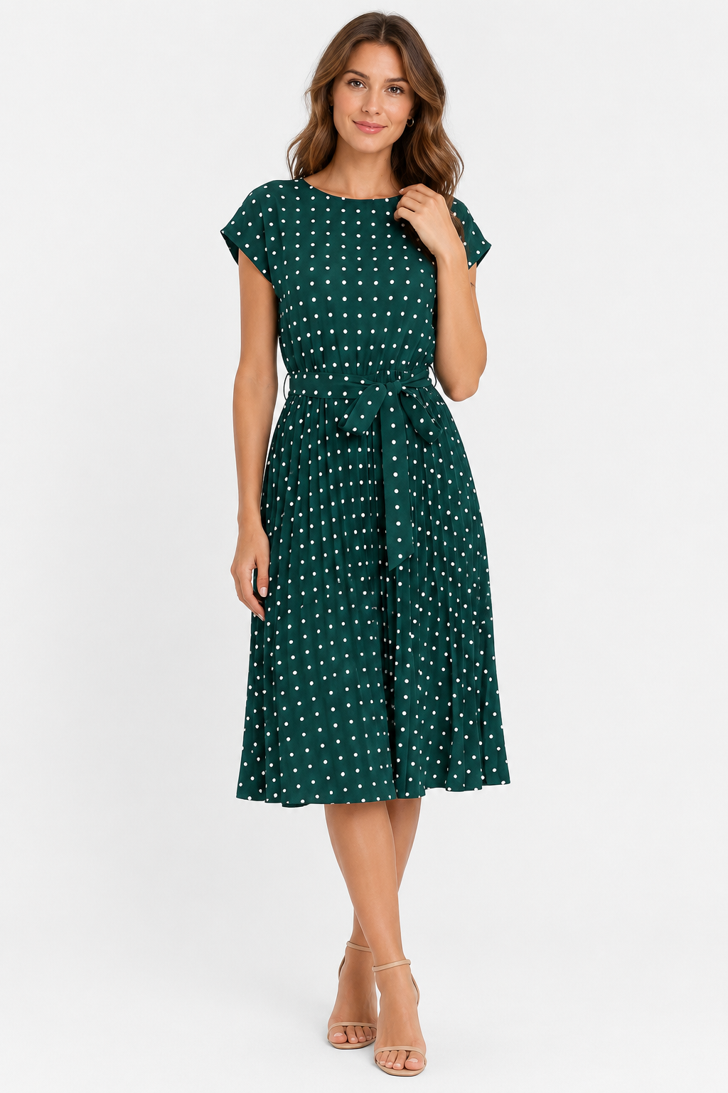 VALERIQUE | Femme Robe Décontractée A-Line en Mélange de Coton Bleu et Vert, Manches Courtes, Ceinture à Nouer