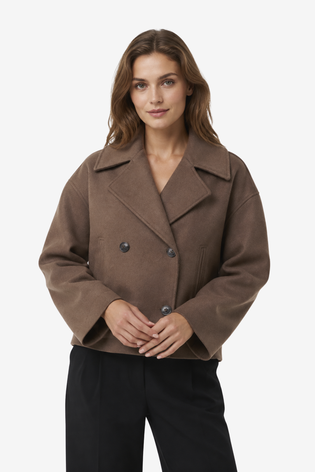 VALERIQUE | Veste courte à double boutonnage pour femme – Col à revers et poches latérales