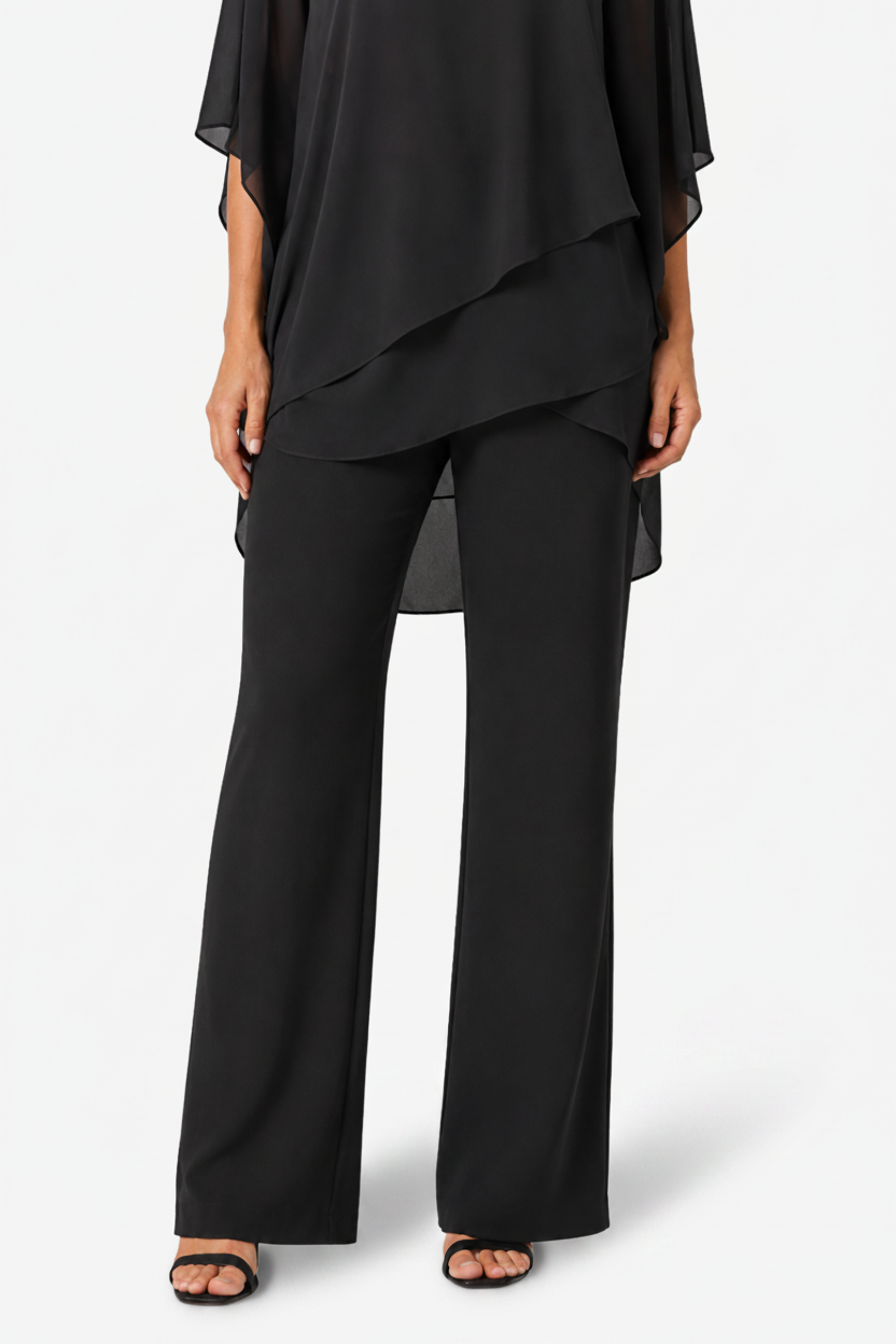VALERIQUE | Ensemble Deux Pièces pour Femme – Haut Superposé Asymétrique Pantalon Large Design Élégant