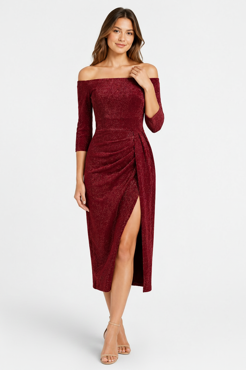 VALERIQUE | Femme Robe Gaine Glissante pour- Noir et Rouge