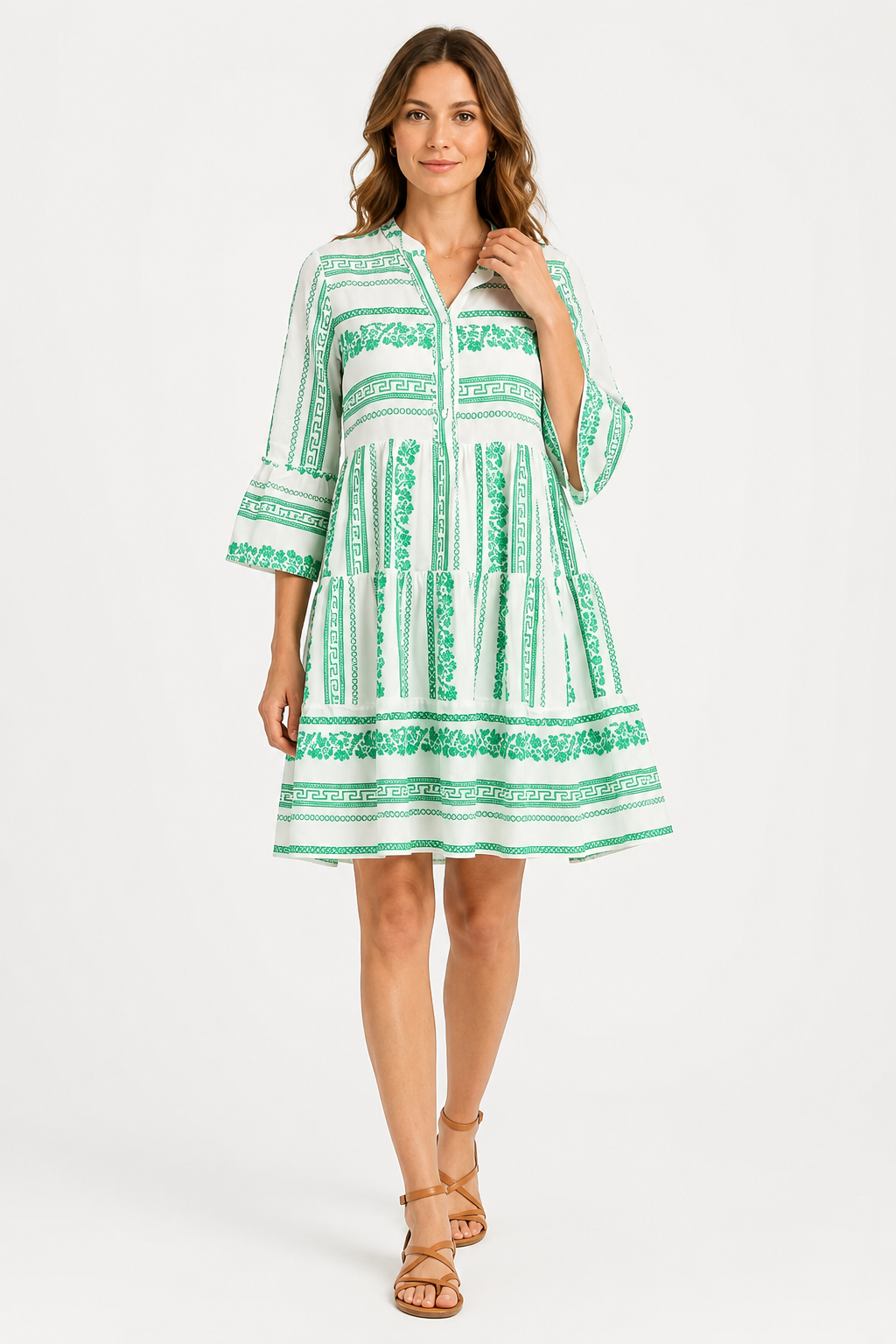 VALERIQUE | Robe Midi Ample pour Femme – Col V et Boutonnée