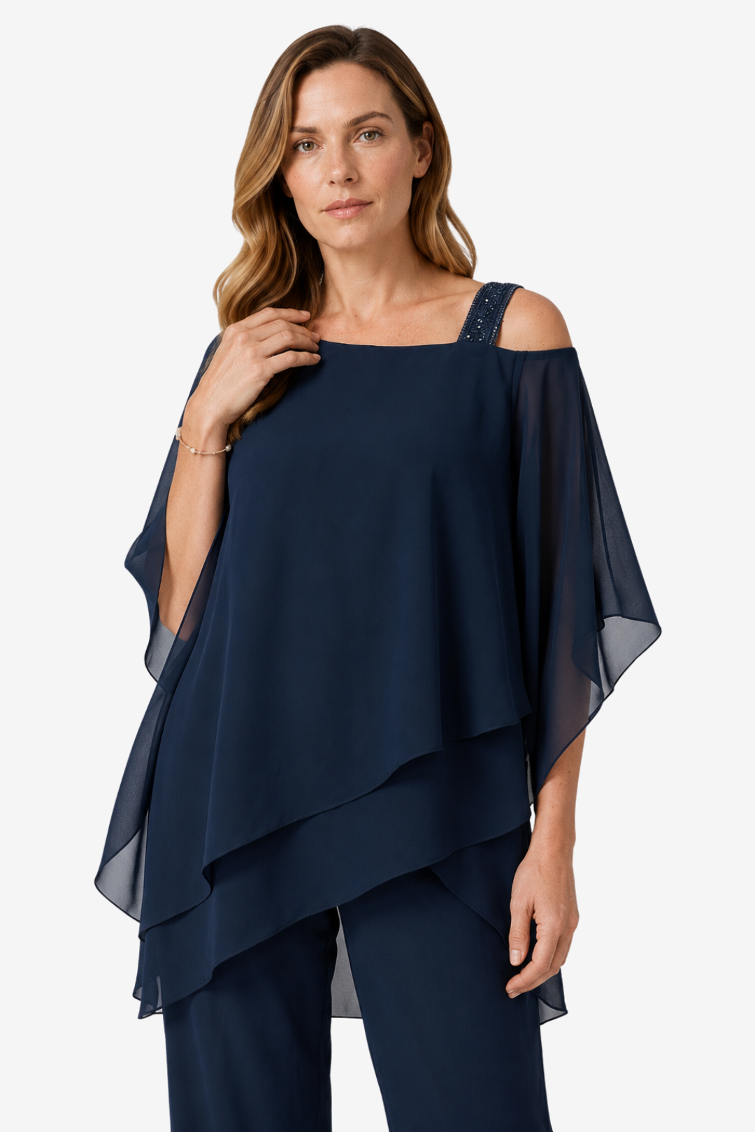 VALERIQUE | Ensemble Deux Pièces en Mousseline pour Femme – Haut Asymétrique et Pantalon Large