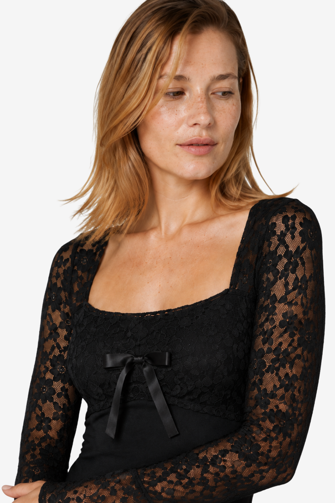 VALERIQUE | Femme Robe courte coupe ajustée manches longues dentelle style fluide