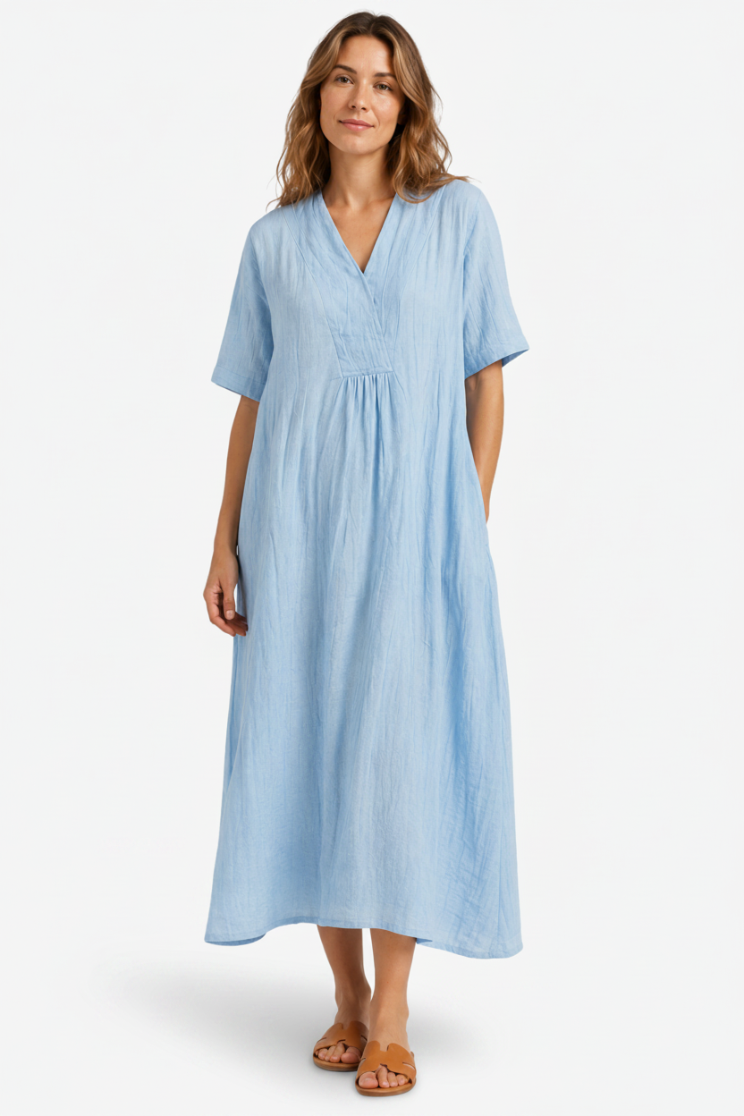 VALERIQUE | Robe Midi Ample pour Femme – Col V