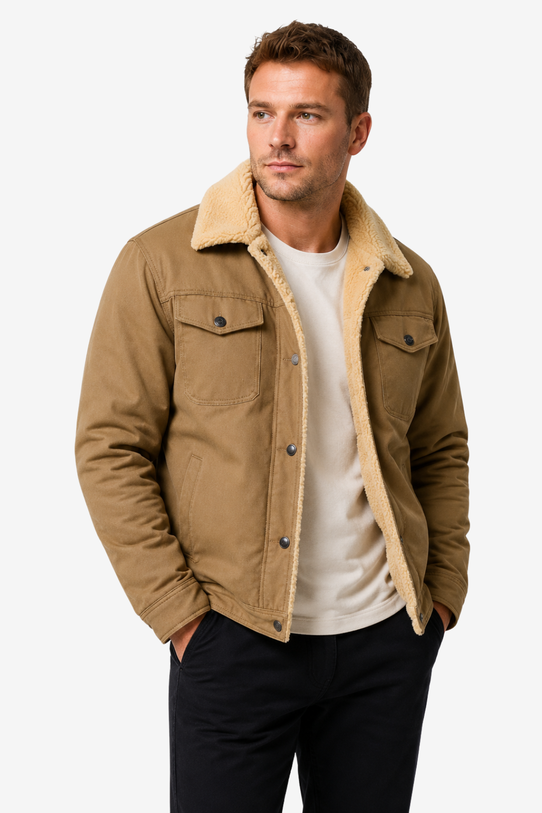 VALERIQUE | Veste Vintage pour Homme – Doublure Sherpa Fermeture Boutonnée Design Utilitaire