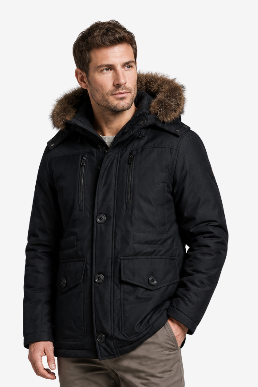 VALERIQUE | Veste d'Hiver à Capuche pour Homme – Bordure en Fausse Fourrure et Conception Isolante pour l'Extérieur