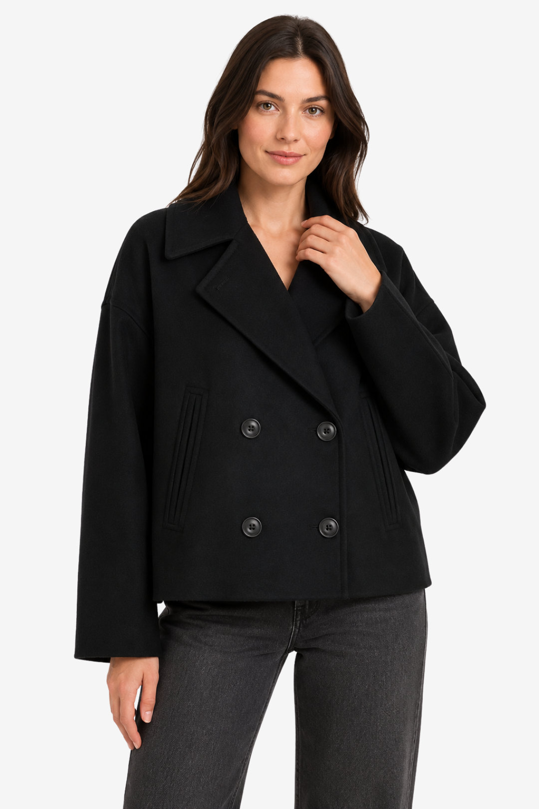 VALERIQUE | Manteau Court Double Boutonnage pour Femme - Beige, Marron et Noir