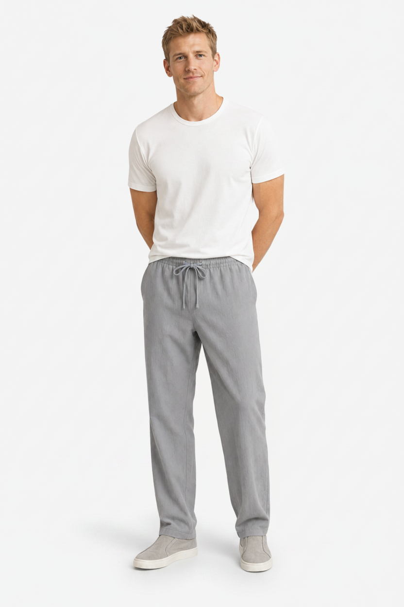 VALERIQUE | Homme pantalon droit en coton à taille élastiquée avec cordon longueur cheville