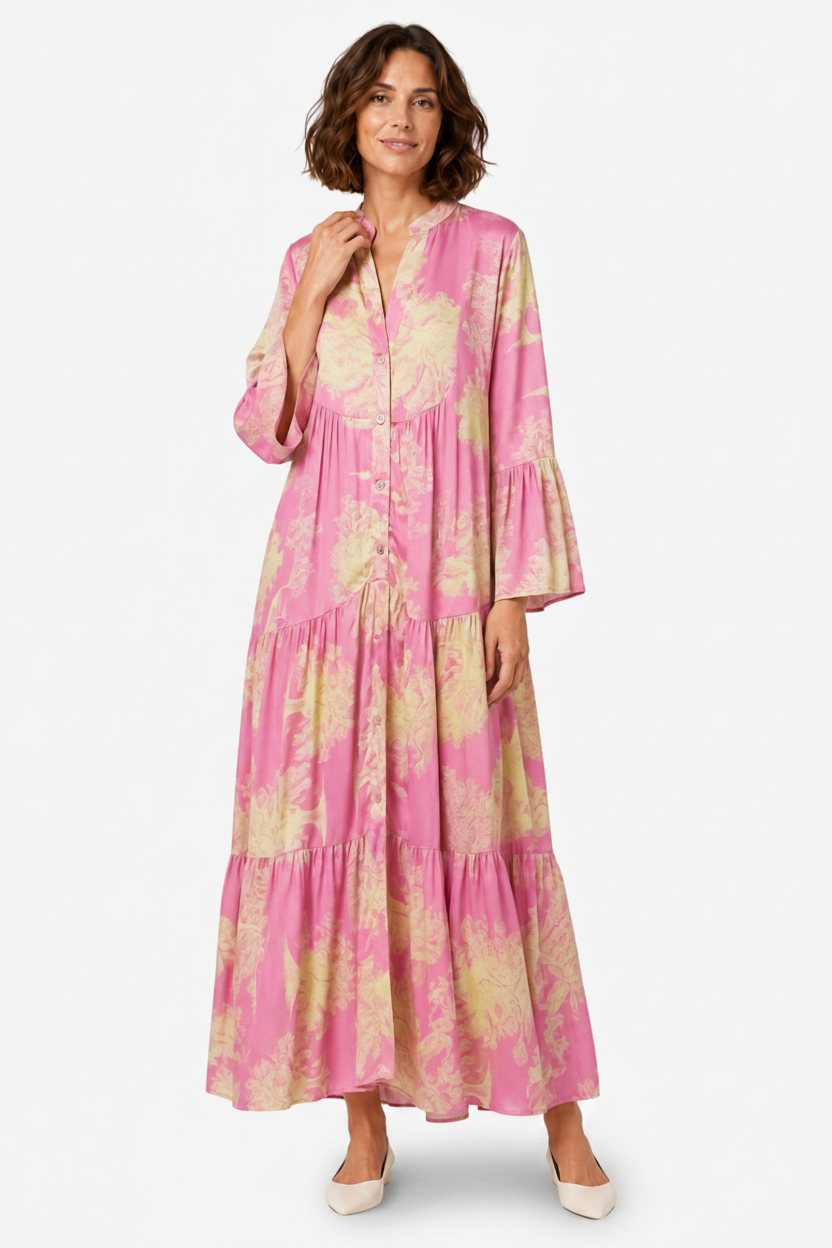 VALERIQUE | Femme Robe longue imprimé coupe ample manches longues style décontracté