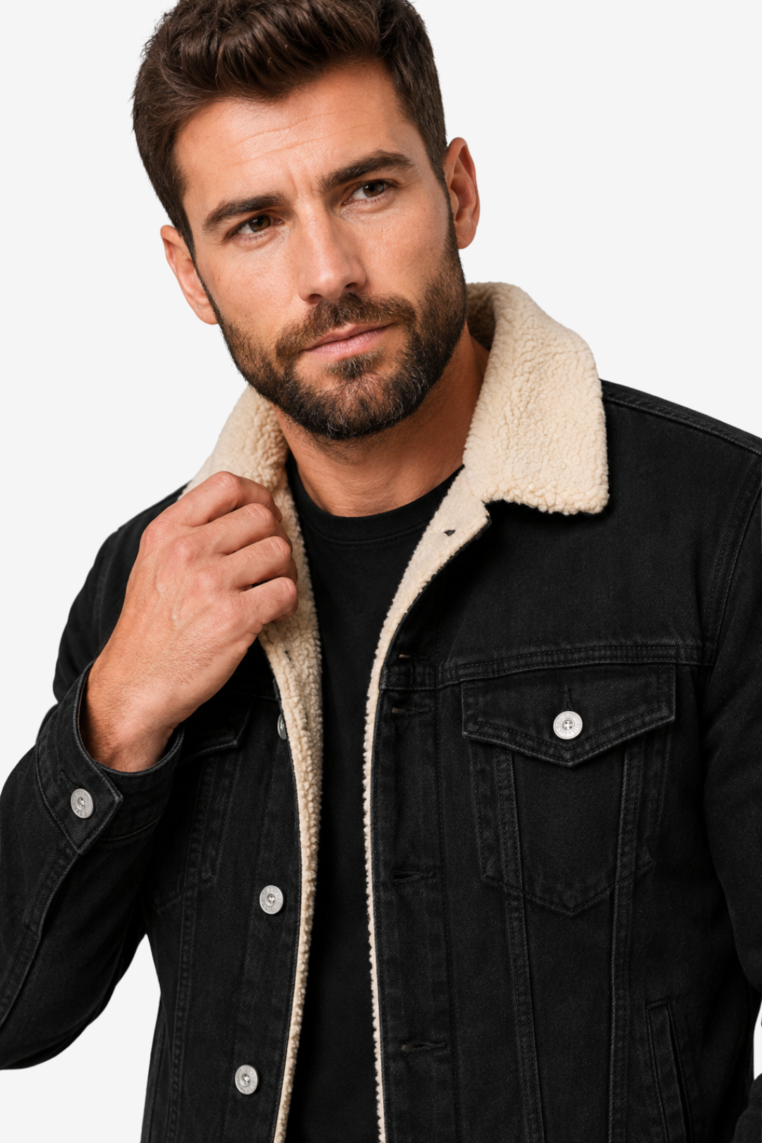 VALERIQUE | Veste en Jean pour Homme – Col Sherpa Fermeture Boutonnée Design Décontracté