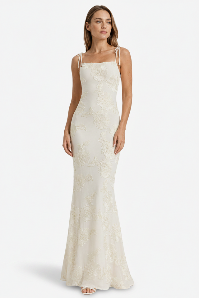 VALERIQUE | Robe Longue Ajustée à Fleurs en Coton Léger pour Femme – Bretelles à Nouer