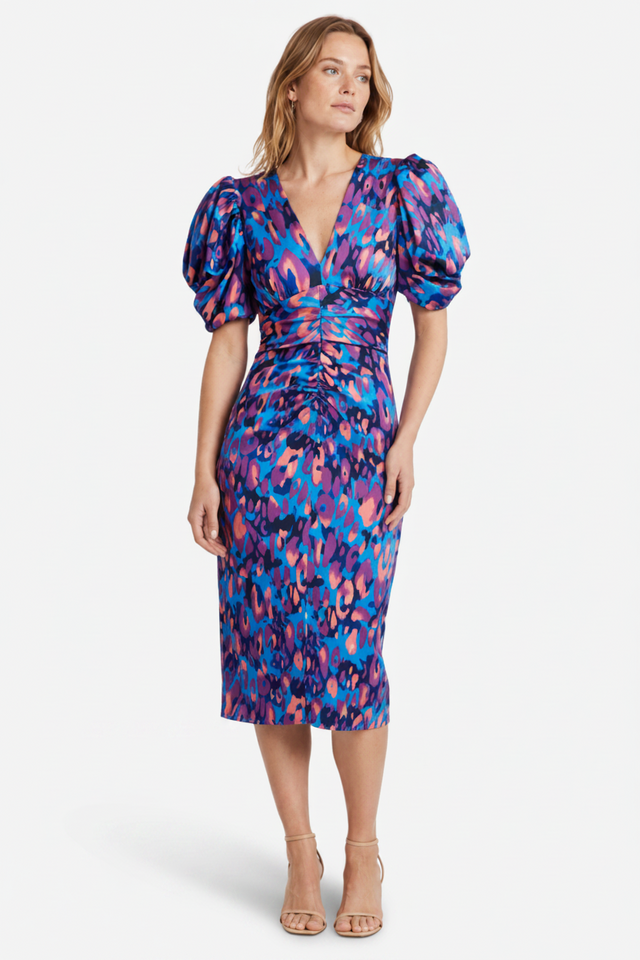 VALERIQUE | Robe Midi en Coton Léger Imprimé pour Femme – Manches Plissées