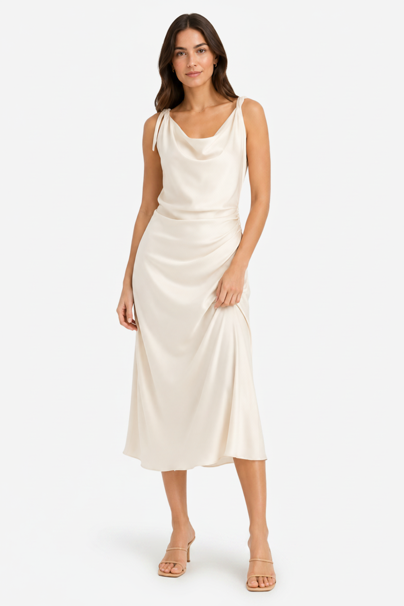 VALERIQUE | Robe Midi Satinée Type Slip pour Femme – Élégance Fluide