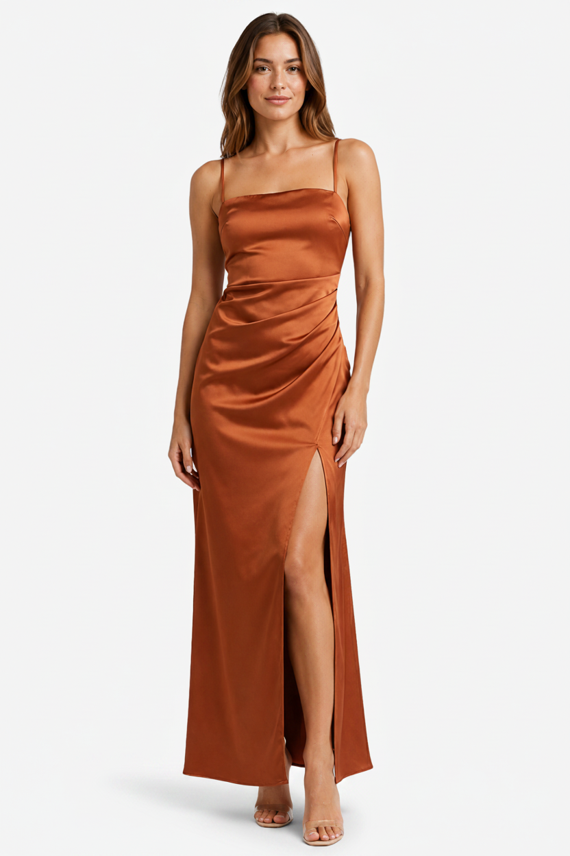 VALERIQUE | Femme Robe longue à fines bretelles coupe ajustée fente latérale style fluide