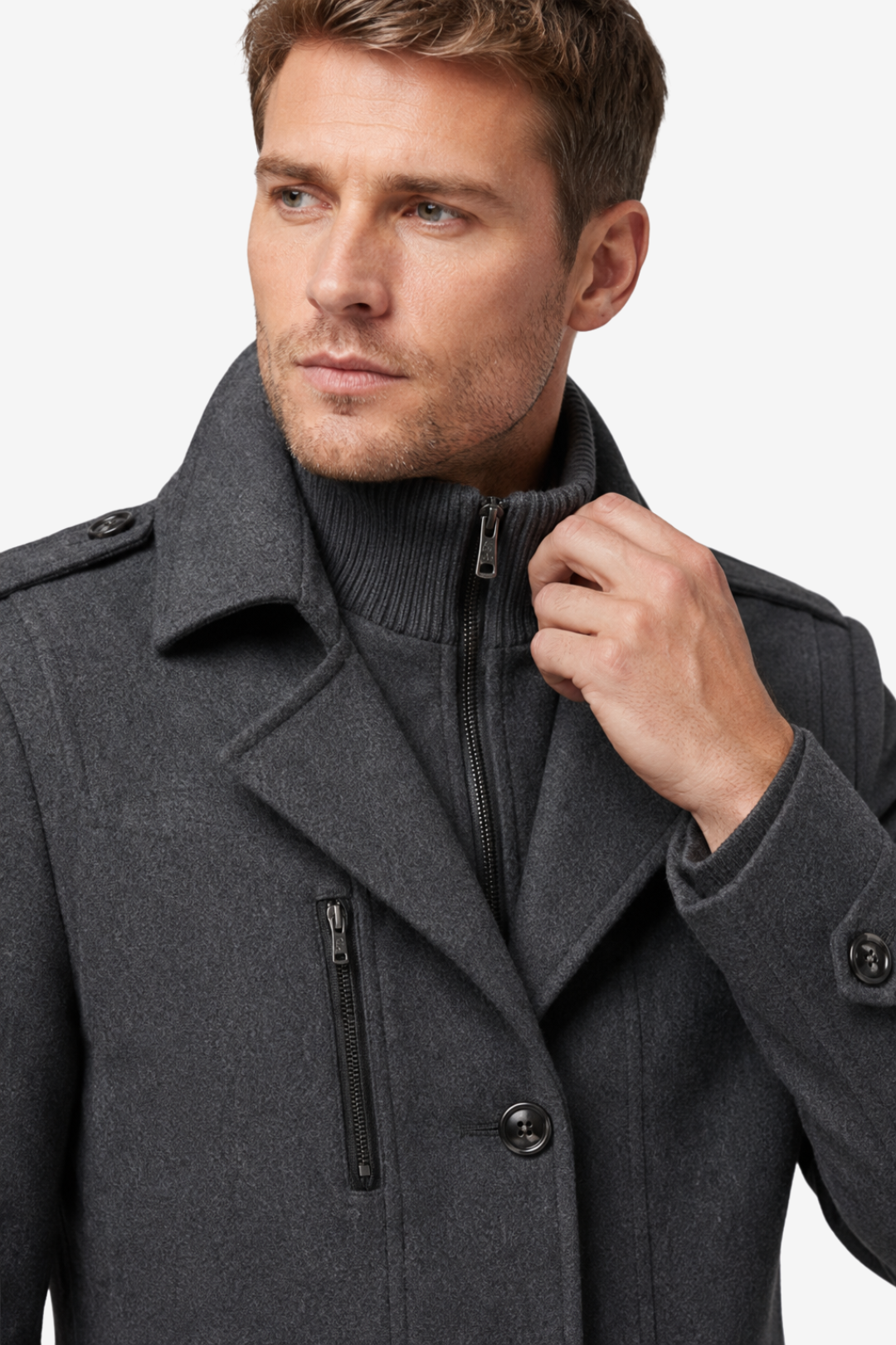 VALERIQUE | Manteau Deux Pièces pour Homme – Col Haut Superposé Design Ajusté