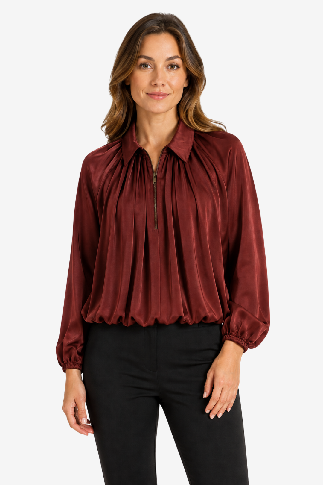 VALERIQUE | Blouse à Revers Plissés pour Femme – Élégance Fluide