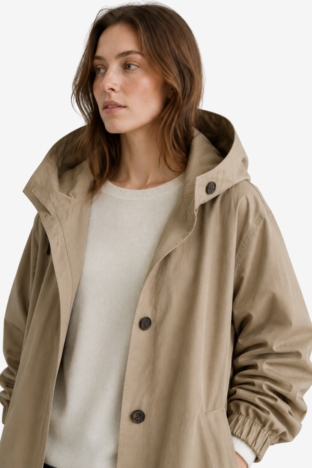VALERIQUE | Trench à Capuche pour Femme – Coupe Longue Décontractée Fermeture Boutonnée