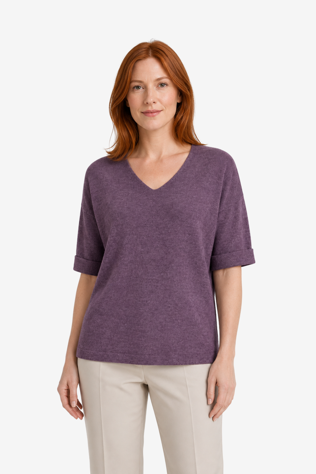VALERIQUE | Femme pull à col V manches courtes coupe décontractée style minimaliste pour usage quotidien