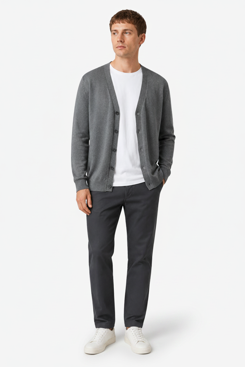 VALERIQUE | Cardigan Homme en Laine Mérinos – Design Classique à Boutons