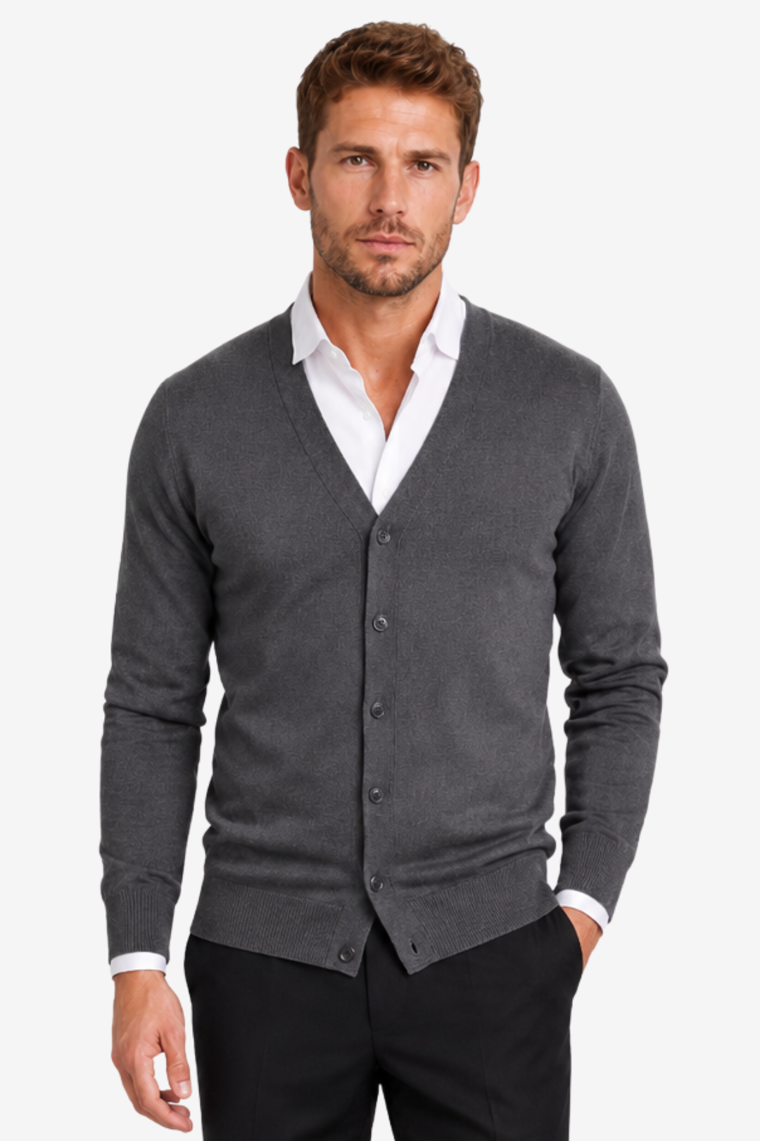 VALERIQUE | Cardigan Boutonné pour Homme – Col en V Coupe Slim Maille Fine