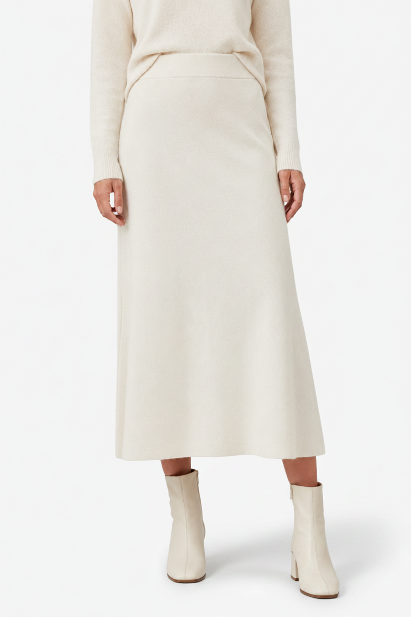 VALERIQUE | Jupe Midi Laine Coupe A à Fente pour Femme – Élégance Sculptée d’Hiver
