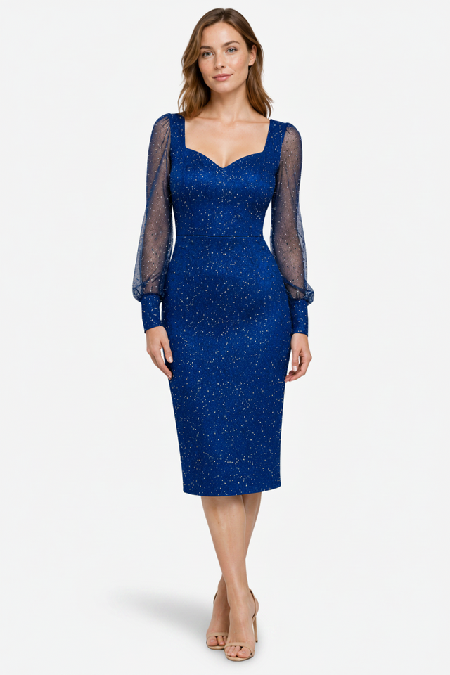 VALERIQUE | Robe Moulante en Maille à Sequins Col V pour Femme – Éclat Élégant