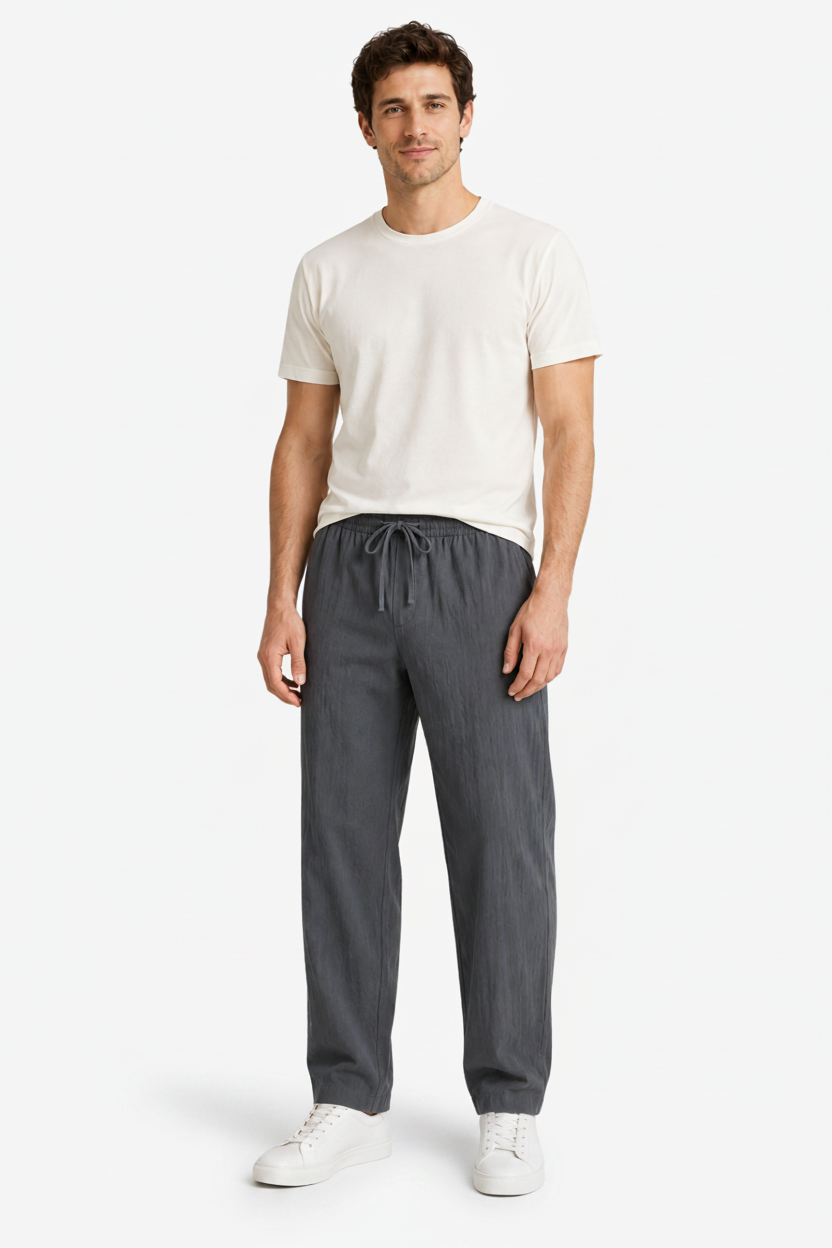 VALERIQUE | Homme pantalon droit en coton à taille élastiquée avec cordon longueur cheville