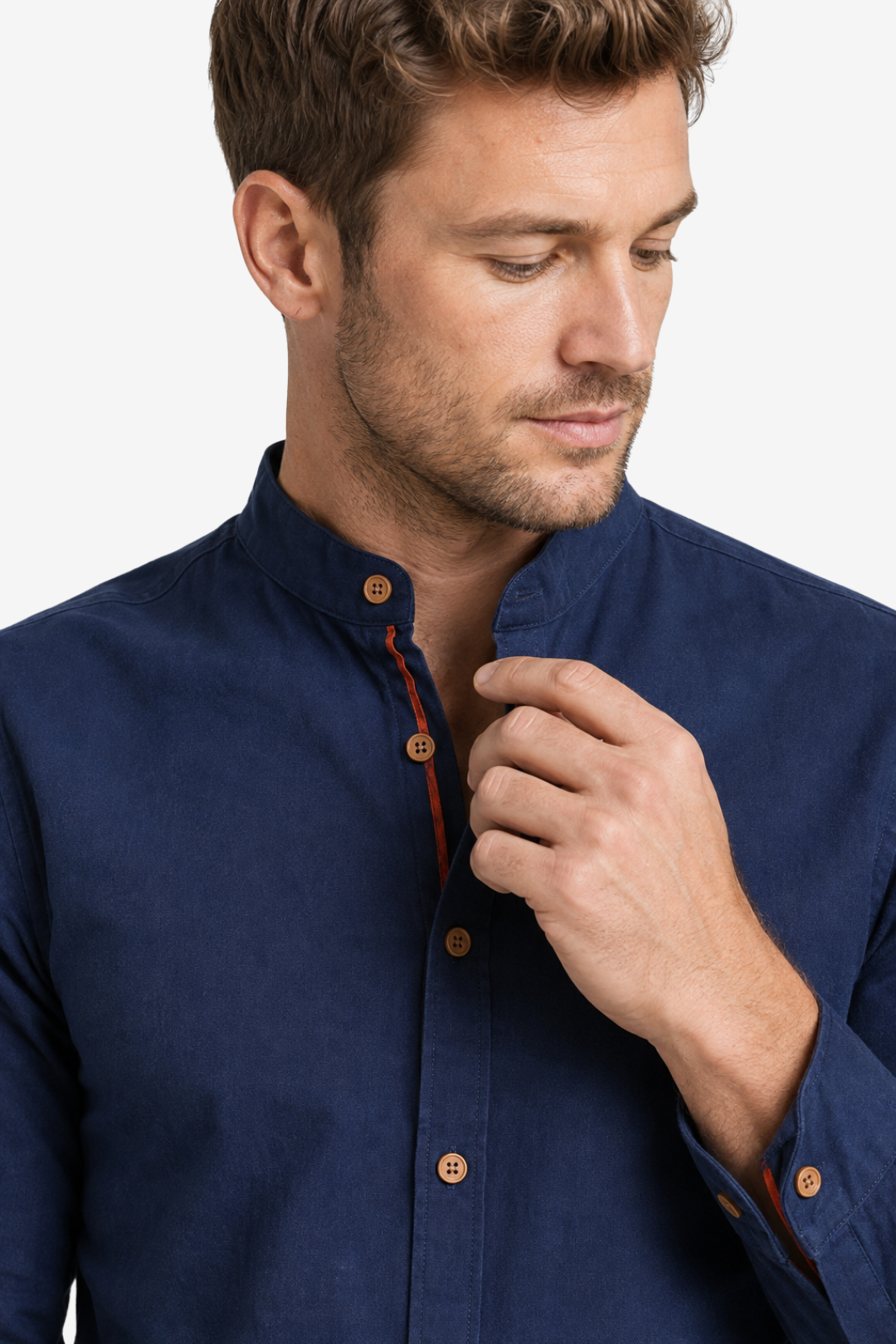 VALERIQUE | Homme Chemise en coton coupe ajustée manches longues col officier style décontracté