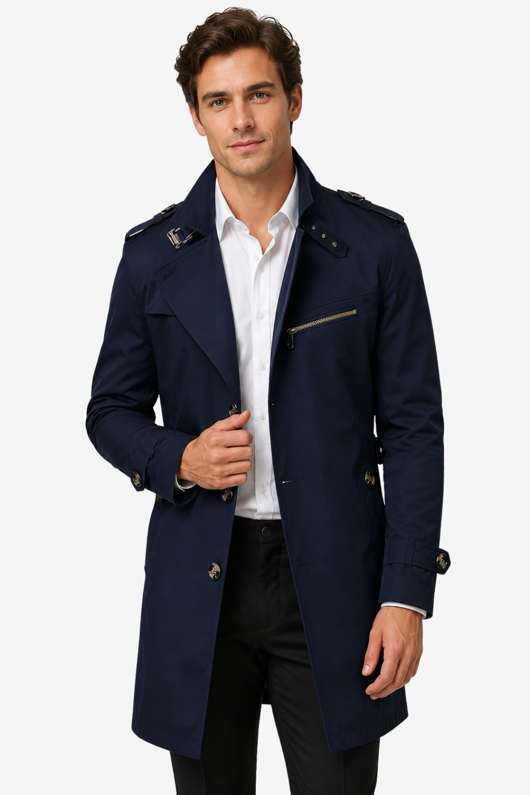 VALERIQUE | Trench-coat pour homme à ceinture – Col à revers et fermeture boutonnée