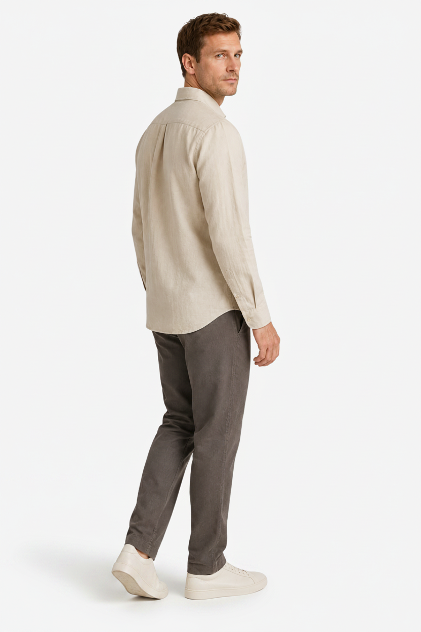 VALERIQUE | Homme chemise en lin à manches longues avec col classique et fermeture boutonnée pour usage quotidien
