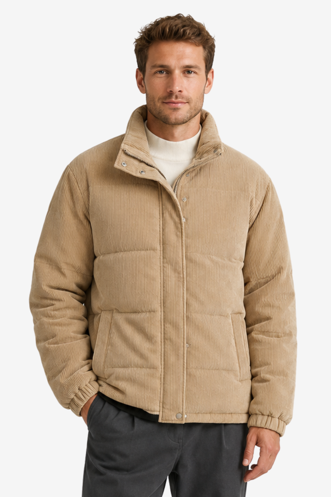 VALERIQUE | Doudoune pour Homme – Col Montant Velours Côtelé Design Décontracté