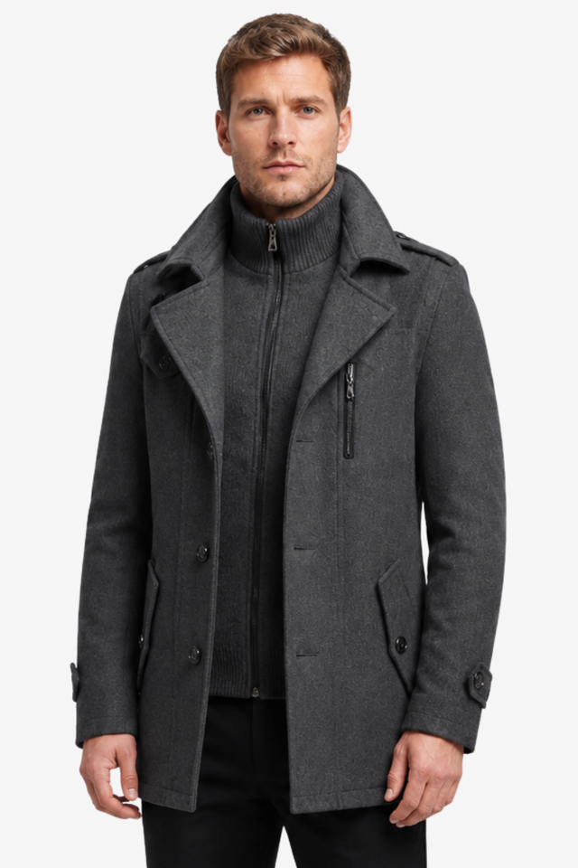 VALERIQUE | Manteau Deux Pièces pour Homme – Col Haut Superposé Design Ajusté