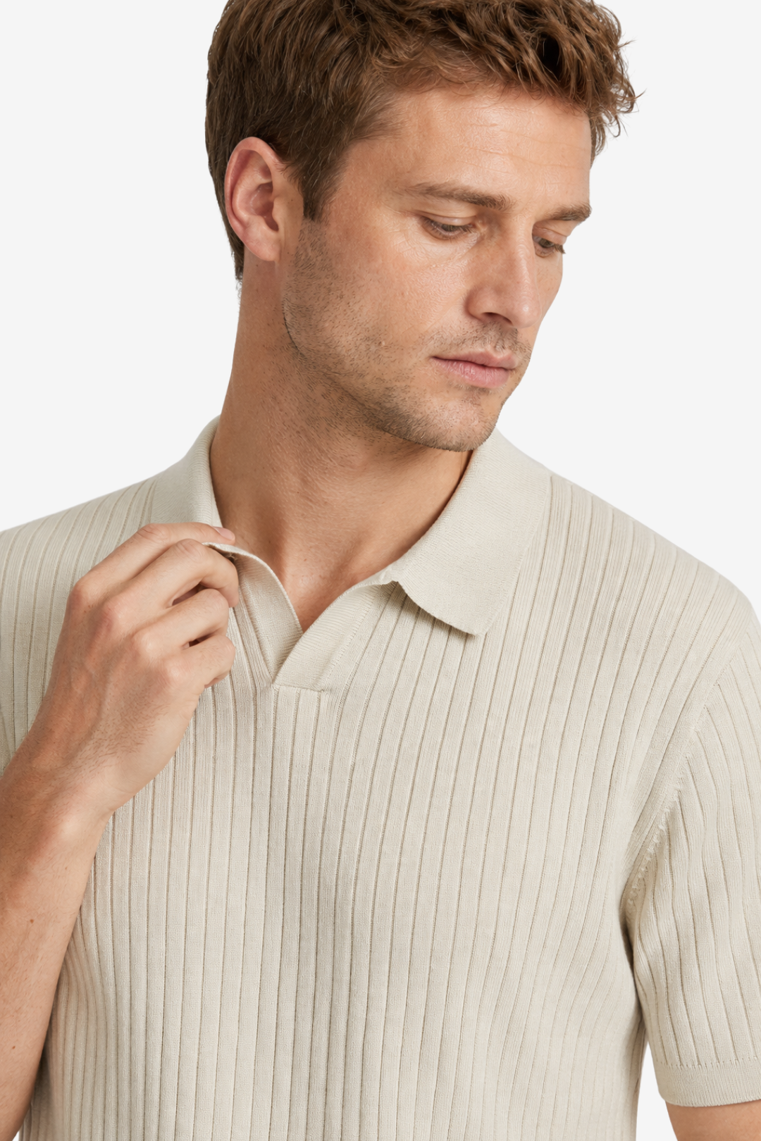 VALERIQUE | Polo en Maille Fine Côtelée en Coton pour Homme – Col Ouvert Décontracté